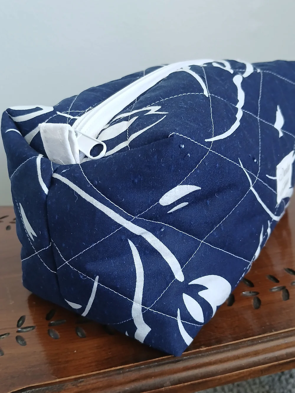 Darlene James Navy Quilted Floral Cosmetic Pouch